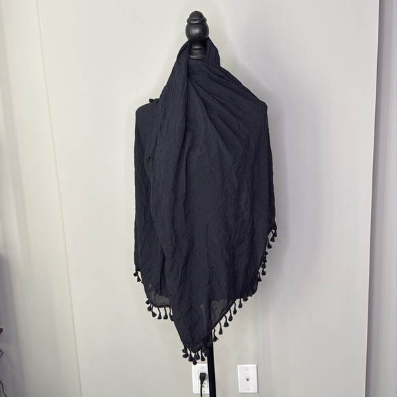 Black Blanket Scarf Sarong Semi-Sheer with Tassels 66" x 36" - Picture 3 of 3